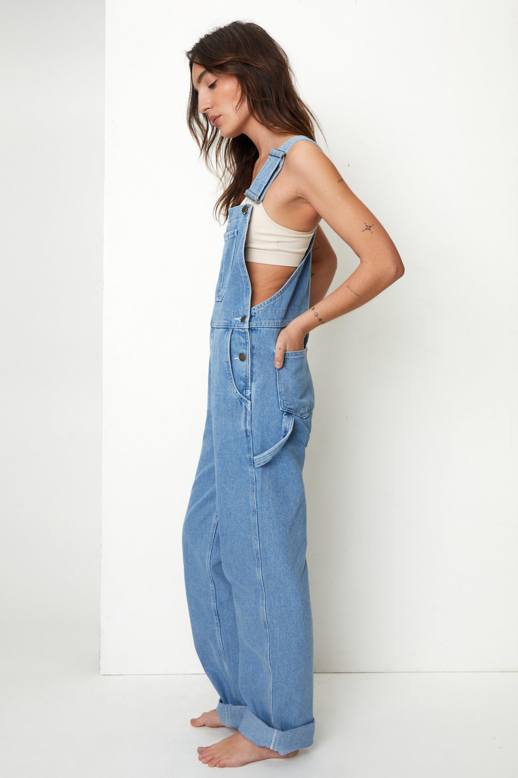 Womens petite denim sales overalls